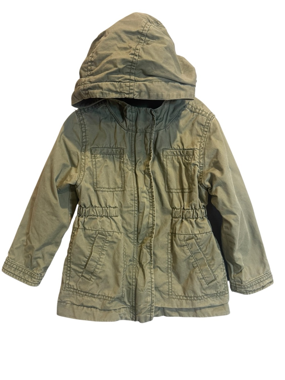 Old Navy Toddler Girl Twill Hooded Jacket Zip Pockets Olive Green Fall Size 3T
